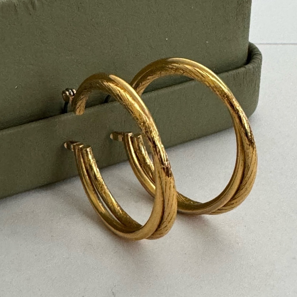 Trendy Double Twisted Half Hoop Earrings Gold Plated Unmarked